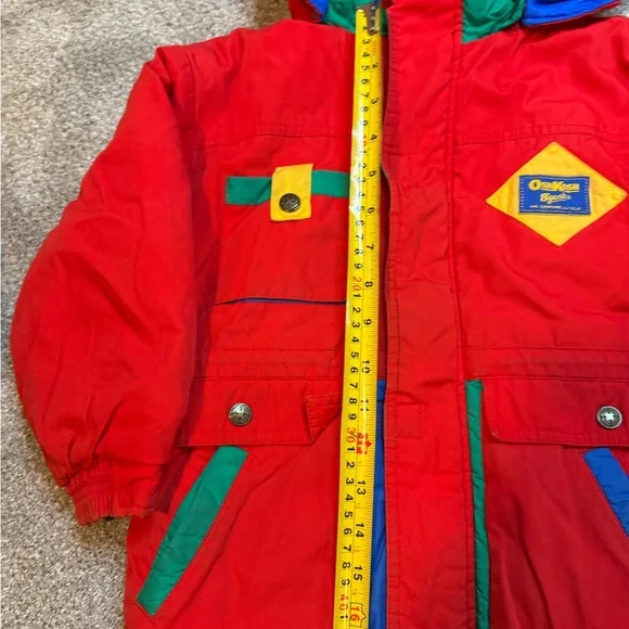 Vintage 90s OshKosh B'gosh Kids Colorblock Hooded Winter Jacket Red Ski Coat - Picture 3 of 8